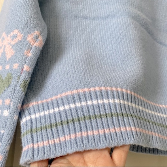 LoveShackFancy Zaheer Pullover Sweater Size M Knit Crew Neck Preppy Blue Skies - Picture 6 of 14